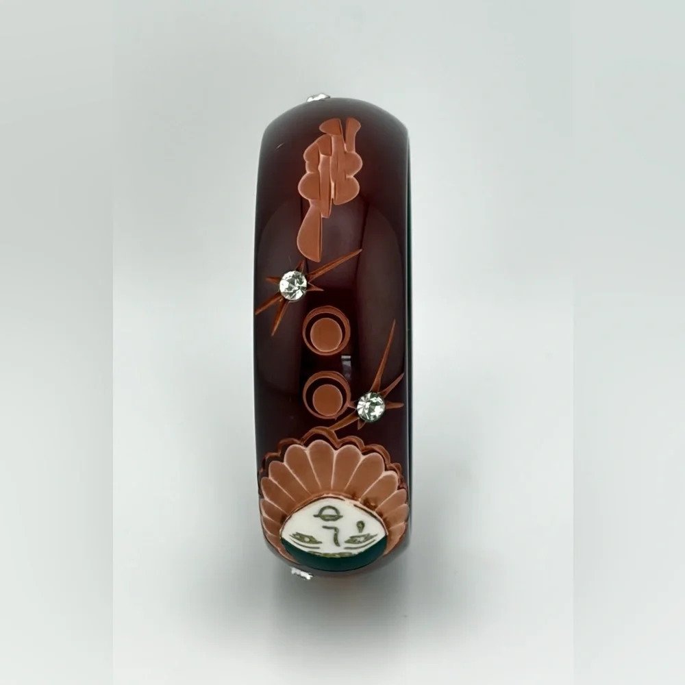 Vintage Bakelite Eggplant Galalith Bangle 
Pierrot Design Art Deco French - Picture 5 of 8